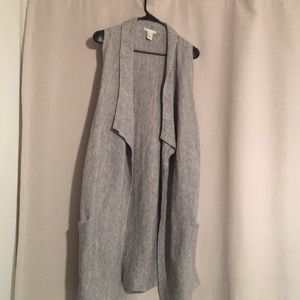 Gray and white long sweater vest